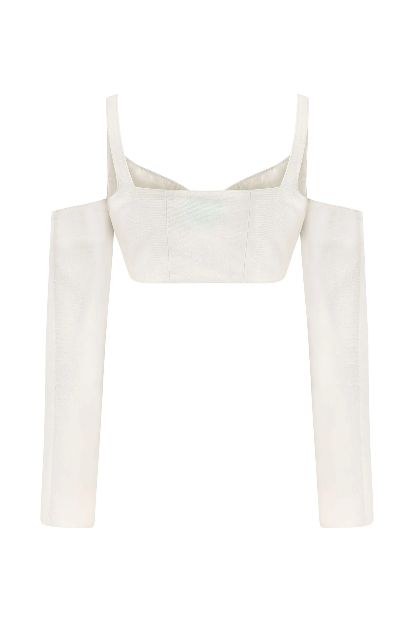 JENDUE Ron Long Sleeve Denim Top - White Off-Shoulder by Jendue