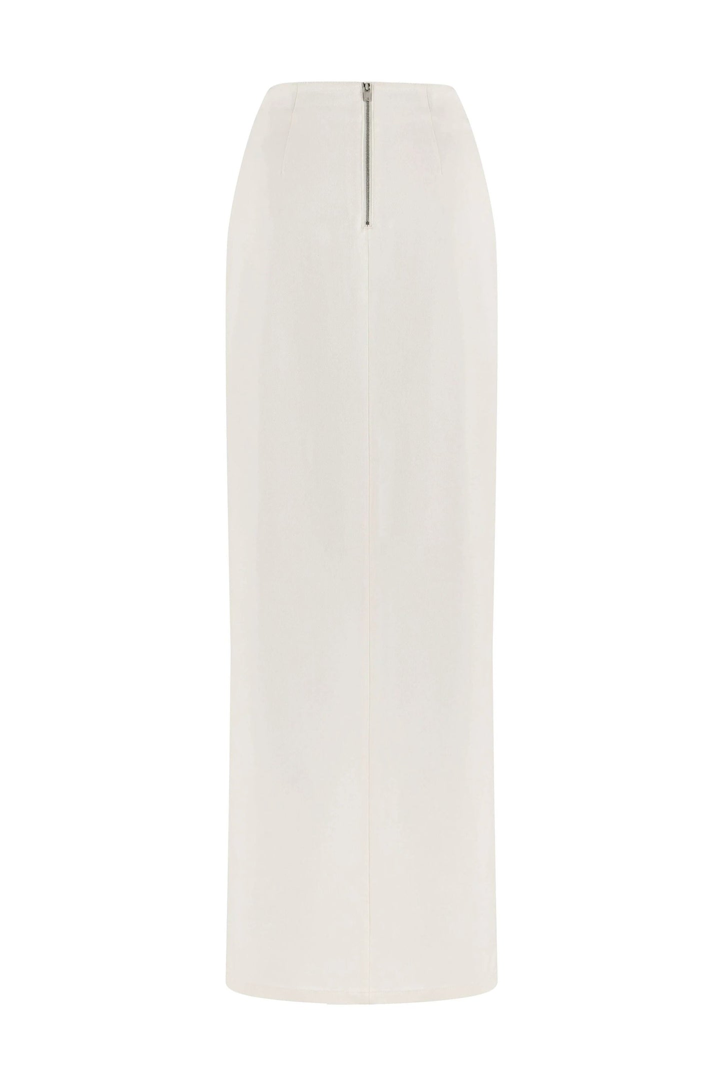JENDUE Ron Maxi Denim Skirt - High Slit White Denim Skirt by Jendue