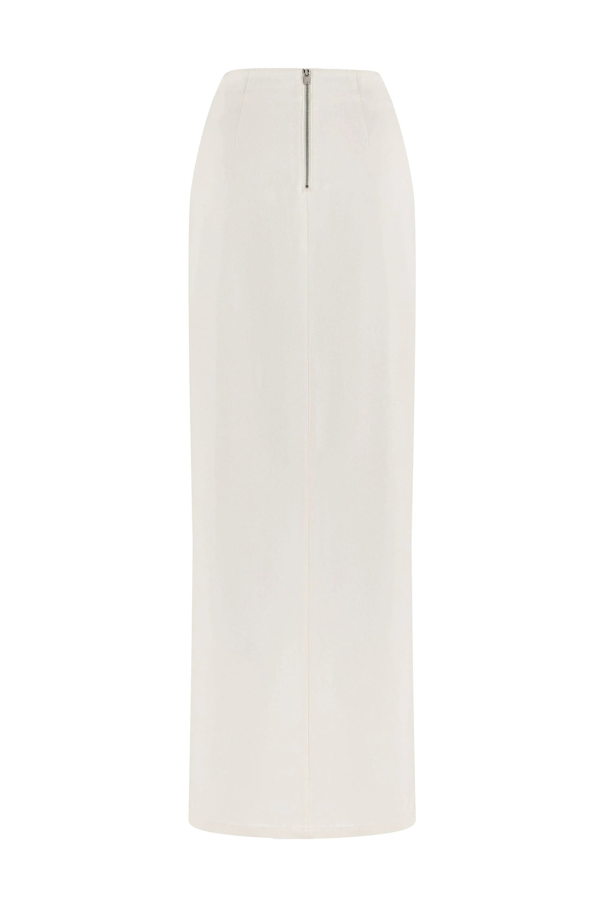 JENDUE Ron Maxi Denim Skirt - High Slit White Denim Skirt by Jendue