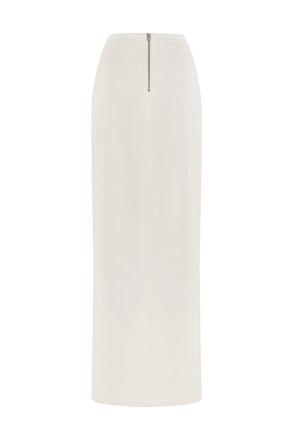 JENDUE Ron Maxi Denim Skirt - High Slit White Denim Skirt by Jendue