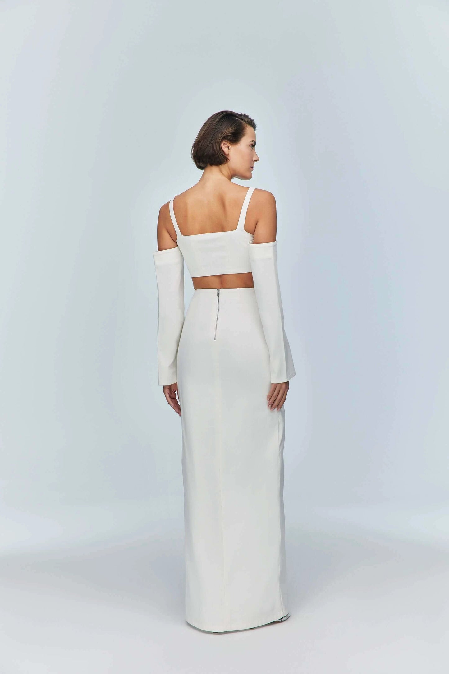 JENDUE Ron Maxi Denim Skirt - High Slit White Denim Skirt by Jendue