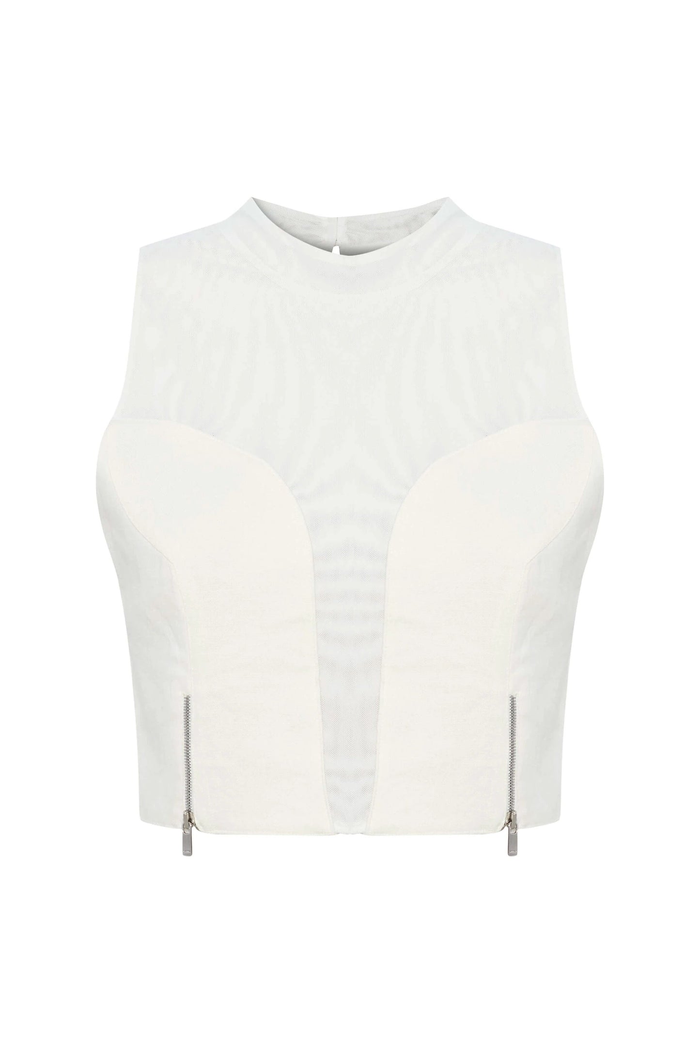 JENDUE Serena Denim Linen Crop Top - White Sheer & Denim by Jendue US