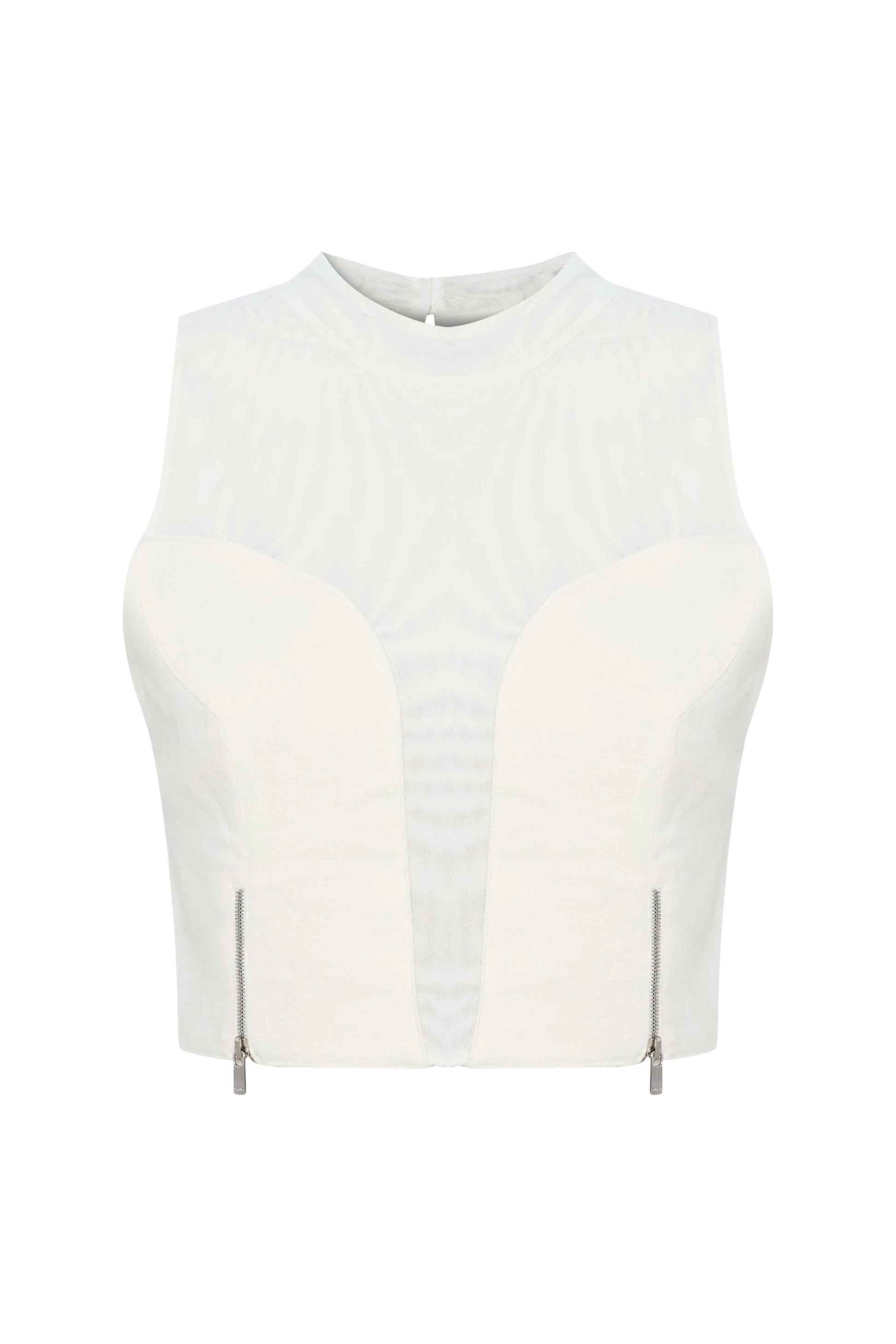 JENDUE Serena Denim Linen Crop Top - White Sheer & Denim by Jendue US