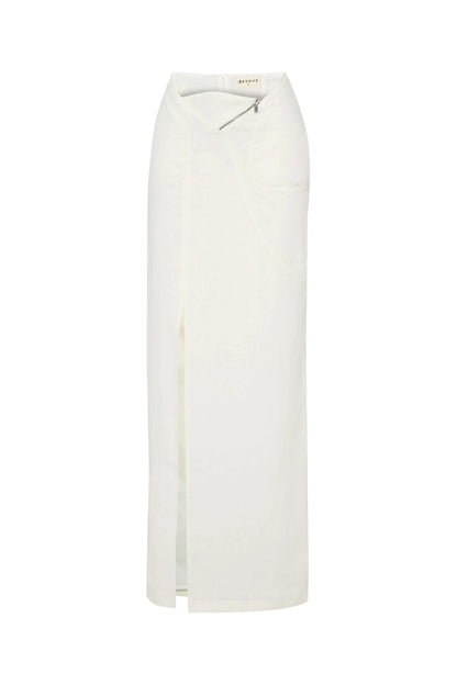 JENDUE Serena Denim Linen Skirt - White | Shop Maxi Skirts by Jendue US