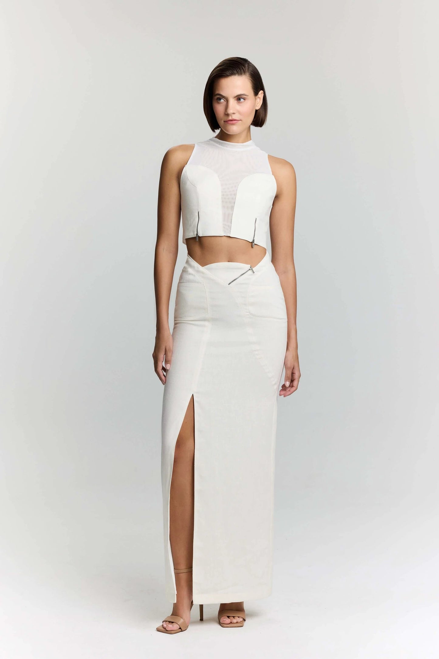 JENDUE Serena Denim Linen Skirt - White | Shop Maxi Skirts by Jendue US