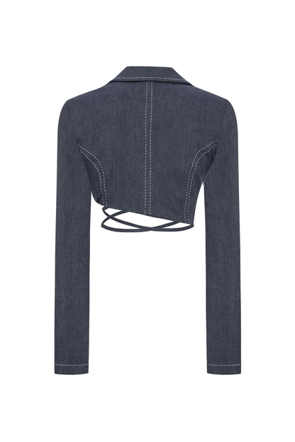 JENDUE Serendipity Denim Jacket - Cropped Lace-Up Style by Jendue