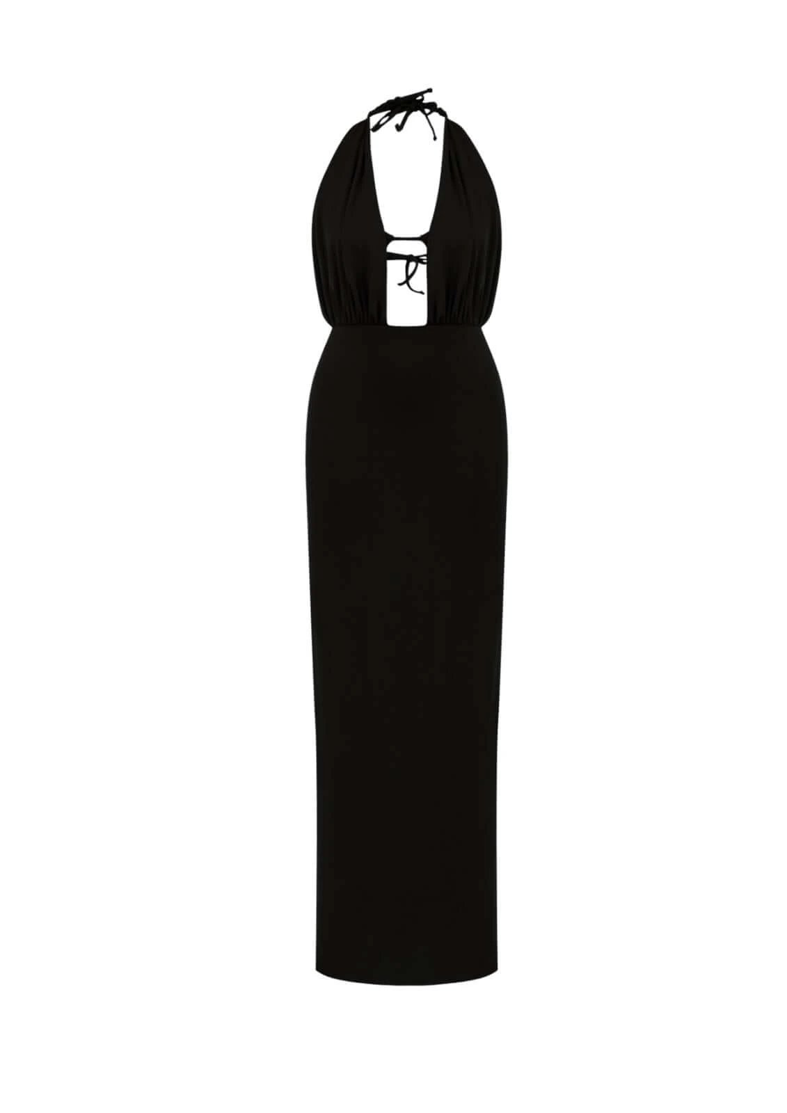 JENDUE Siena Denim Maxi Dress - Elegant Halter Neck Cut-Out by Jendue