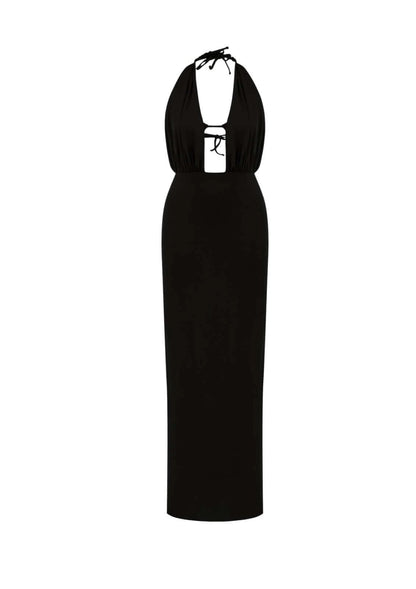 JENDUE Siena Denim Maxi Dress - Elegant Halter Neck Cut-Out by Jendue