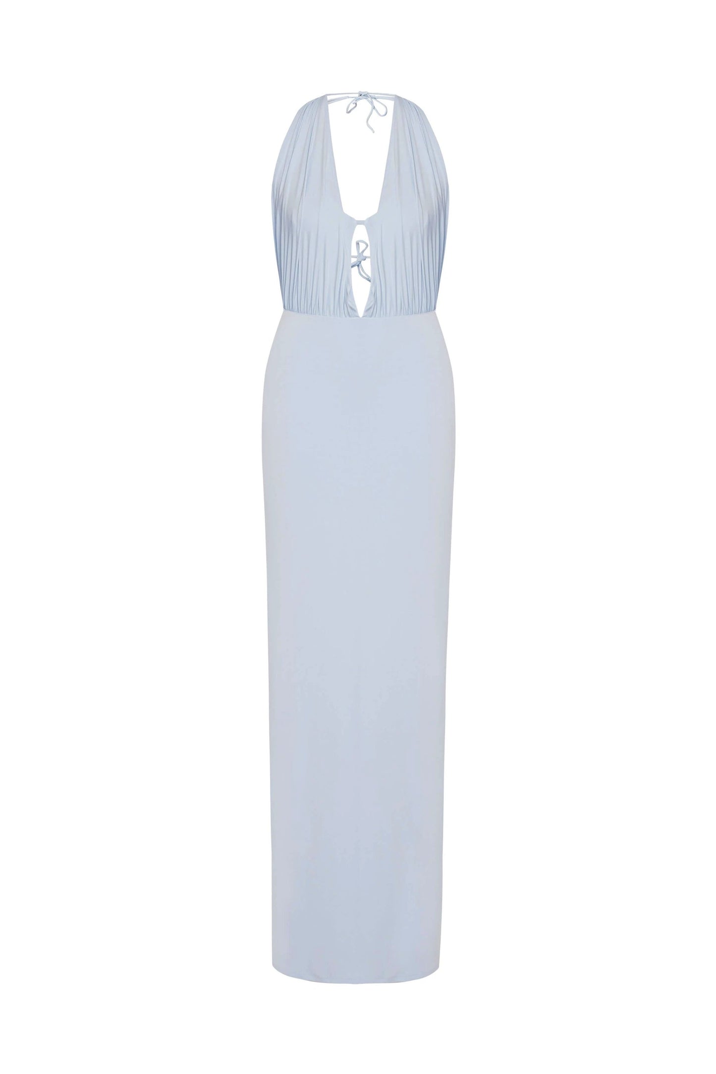 JENDUE Siena Denim Maxi Dress - Elegant Halter Neck Cut-Out by Jendue