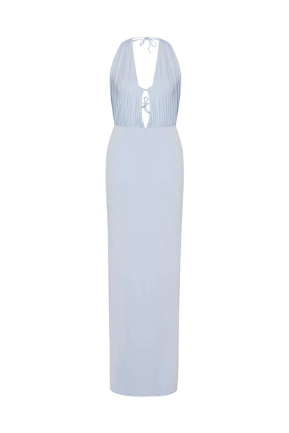 JENDUE Siena Denim Maxi Dress - Elegant Halter Neck Cut-Out by Jendue