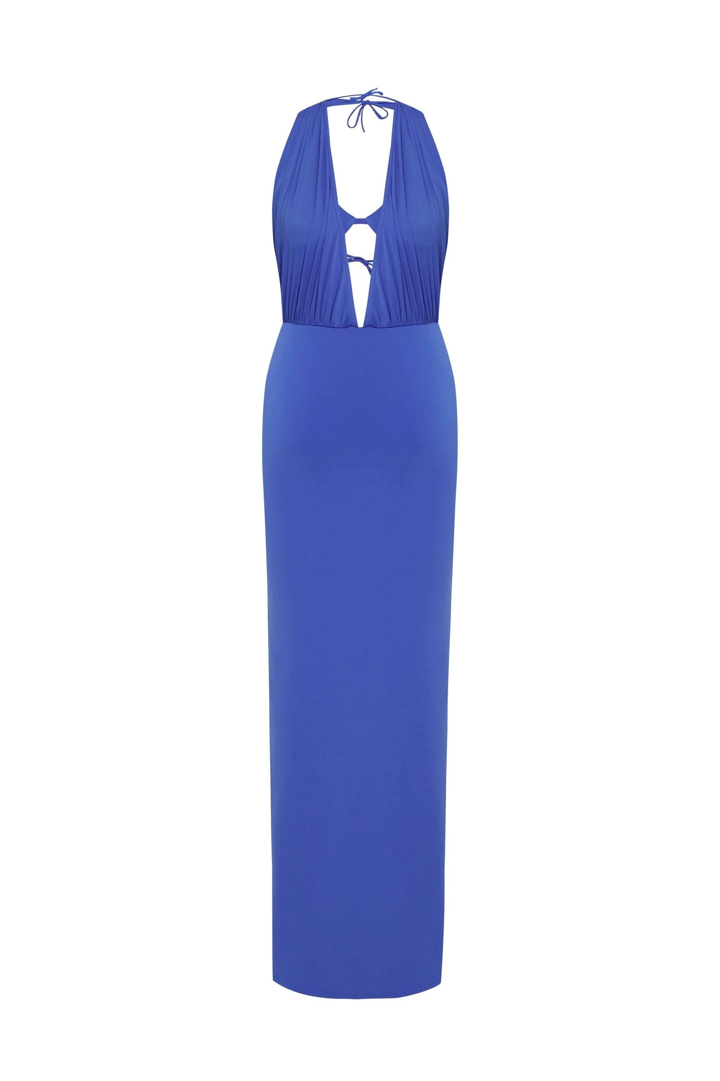 JENDUE Siena Denim Maxi Dress - Elegant Halter Neck Cut-Out by Jendue