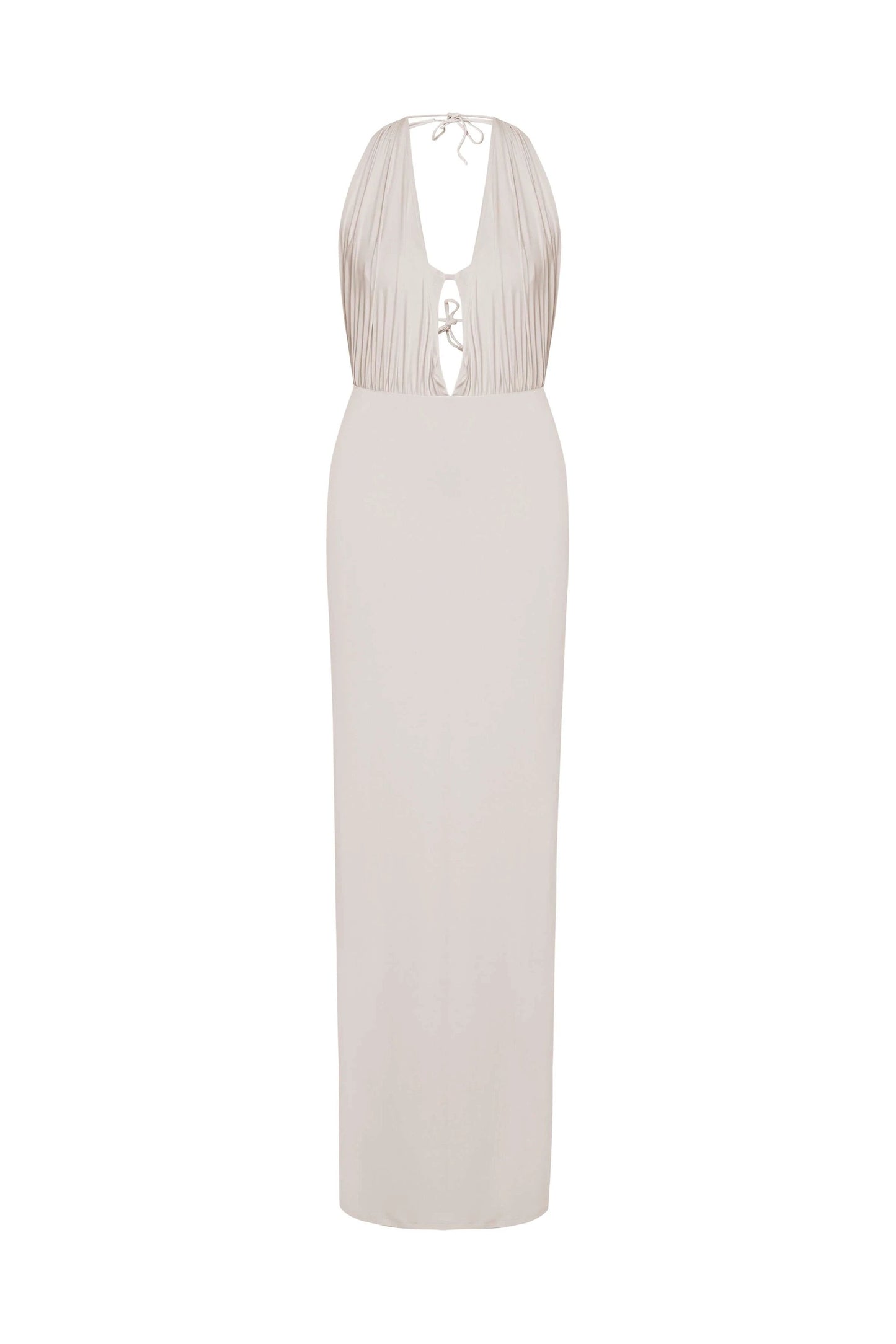 JENDUE Siena Denim Maxi Dress - Elegant Halter Neck Cut-Out by Jendue