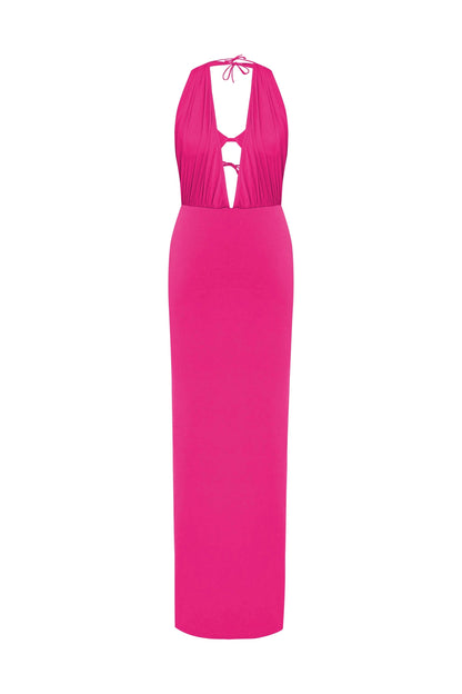 JENDUE Siena Denim Maxi Dress - Elegant Halter Neck Cut-Out by Jendue