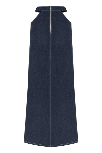JENDUE Siena Maxi Denim Skirt - High-Waisted A-Line Blue by Jendue