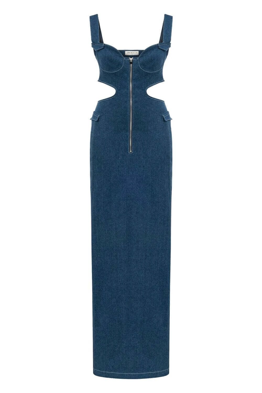 JENDUE Sosa Denim Maxi Dress - Stylish Cutout Jean Dress by Jendue