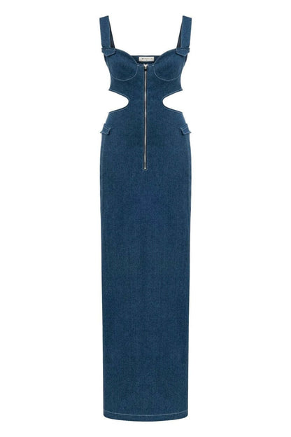JENDUE Sosa Denim Maxi Dress - Stylish Cutout Jean Dress by Jendue