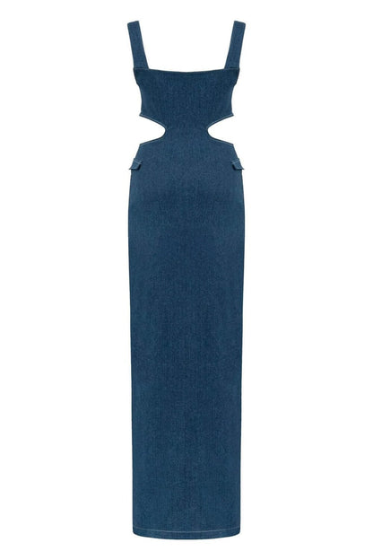 JENDUE Sosa Denim Maxi Dress - Stylish Cutout Jean Dress by Jendue