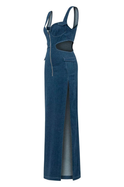 JENDUE Sosa Denim Maxi Dress - Stylish Cutout Jean Dress by Jendue