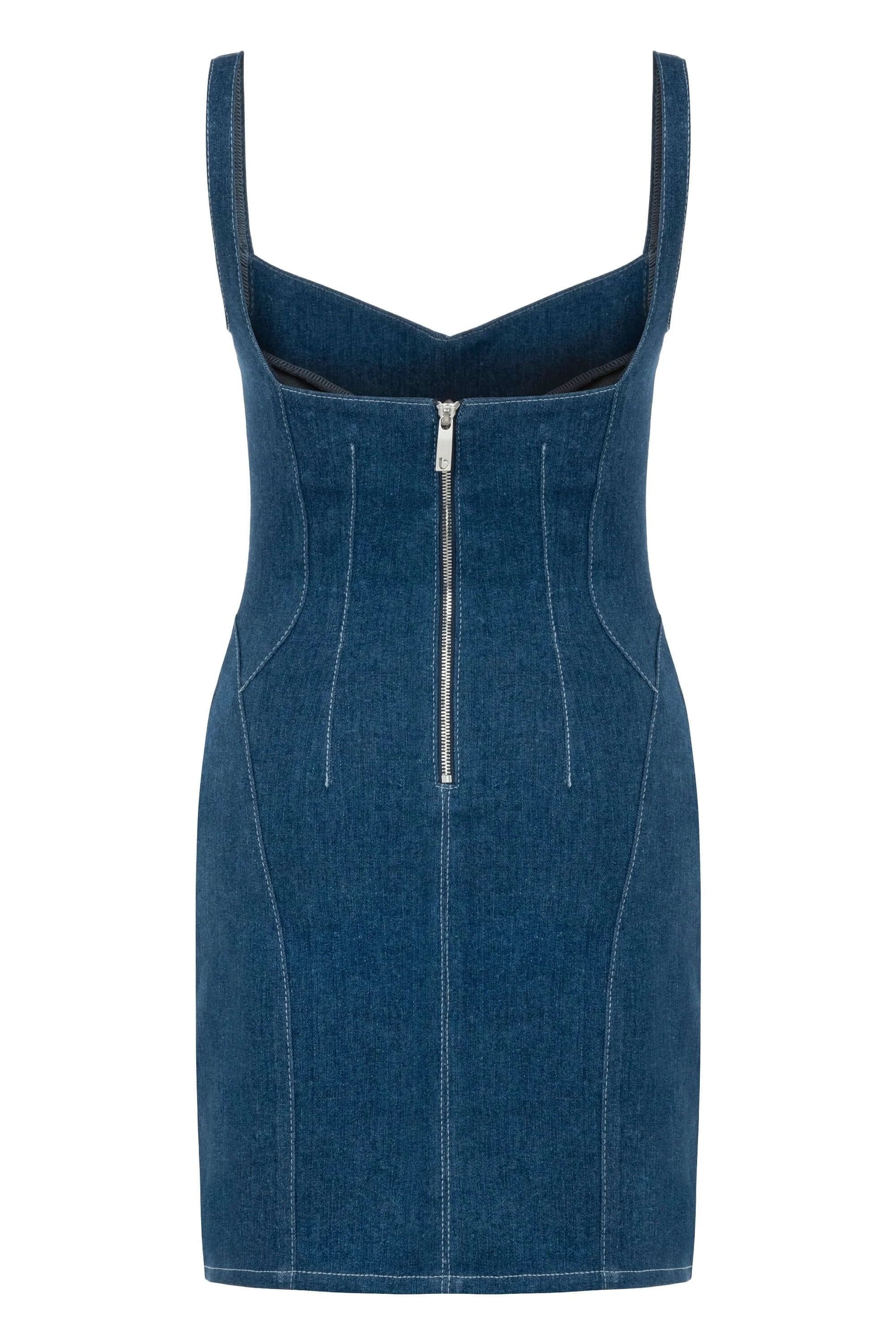 JENDUE Sosa Denim Mini Dress - Sleeveless Bodycon Jean Dress by Jendue