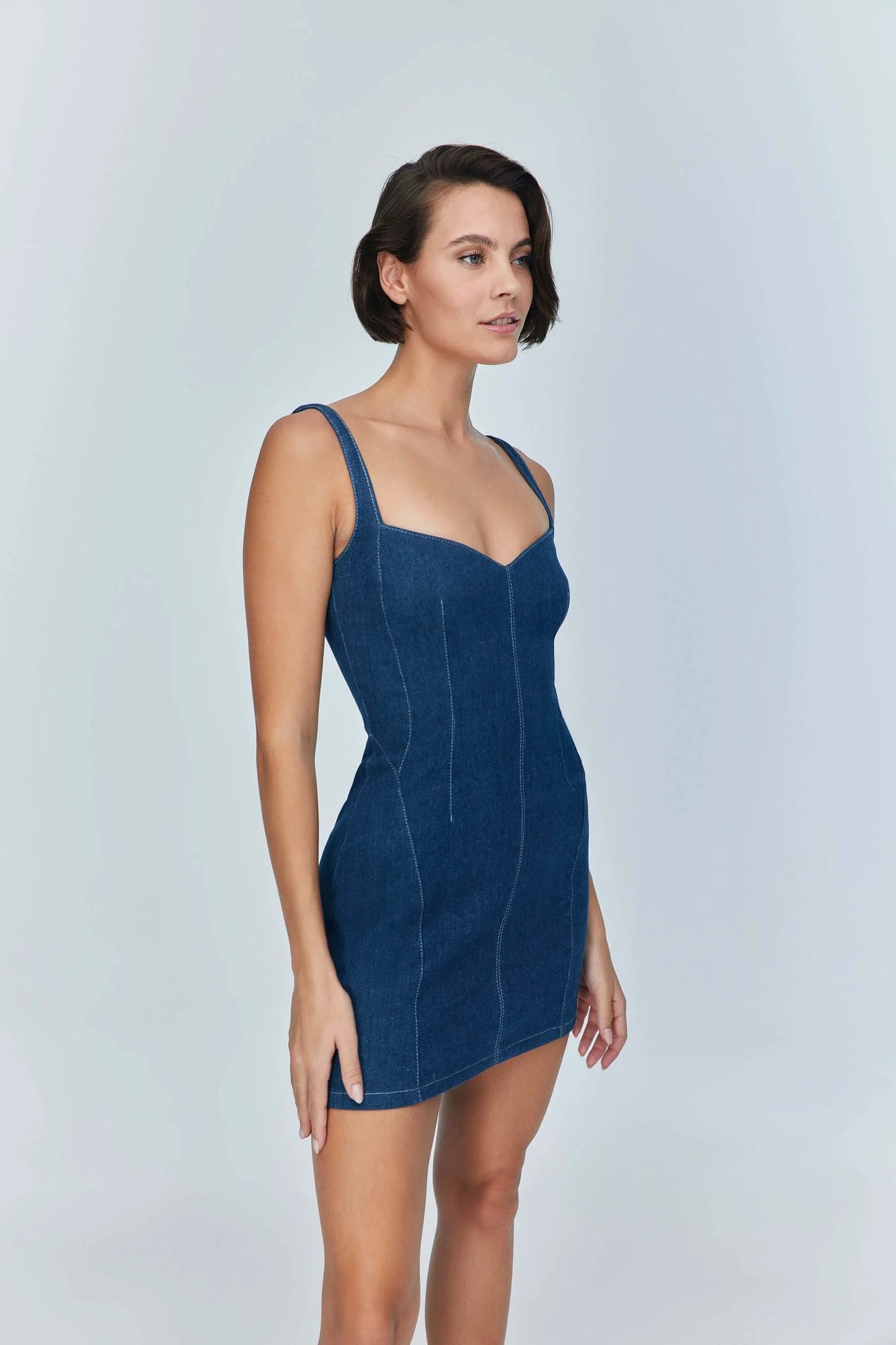 JENDUE Sosa Denim Mini Dress - Sleeveless Bodycon Jean Dress by Jendue