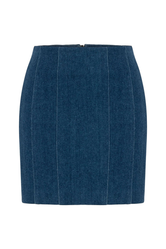 JENDUE Sosa Denim Skirt - High-Waisted Blue Mini Skirt by Jendue