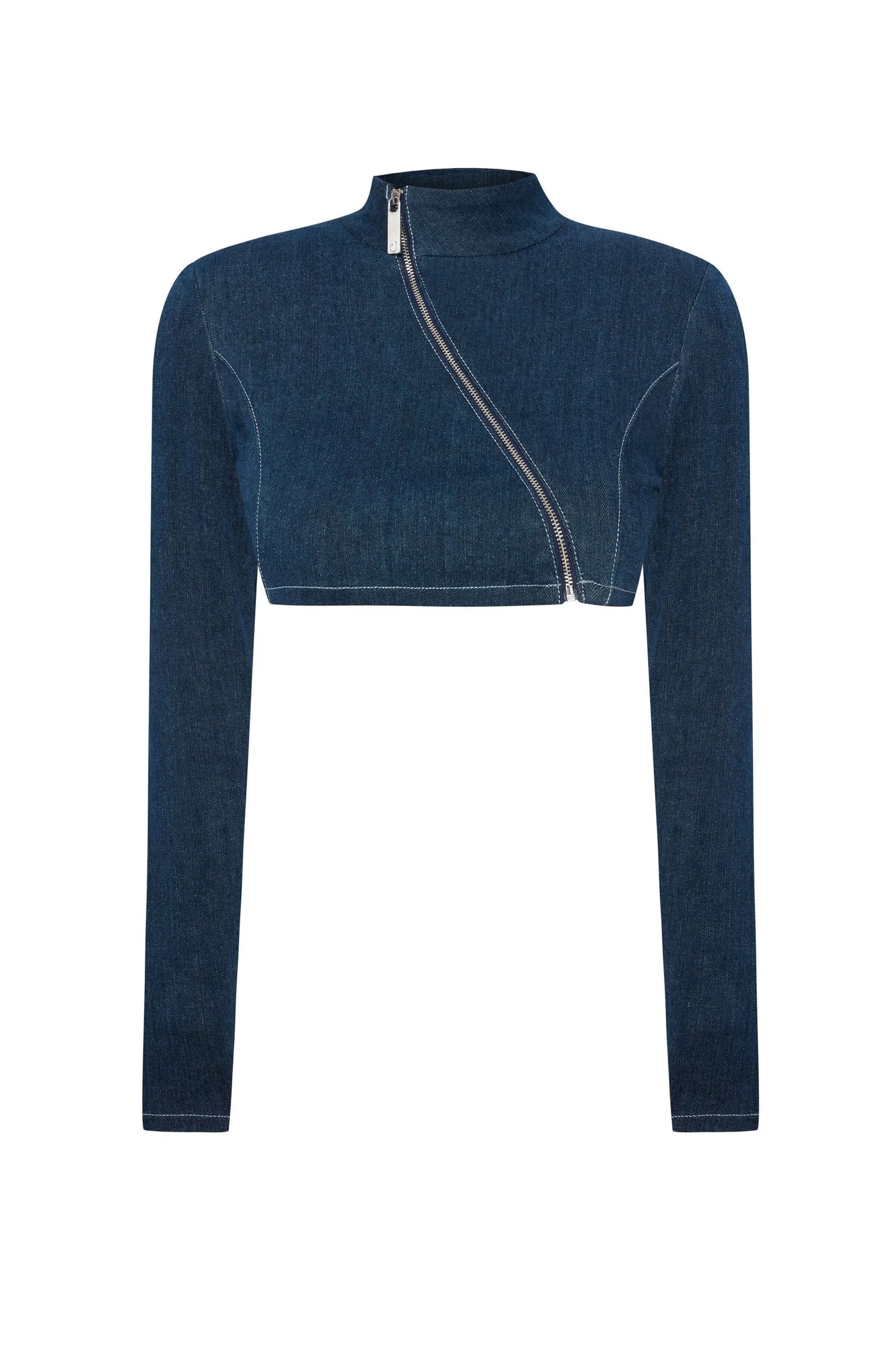 JENDUE Spin Denim Jacket - Cropped, Asymmetrical Zip Top by Jendue