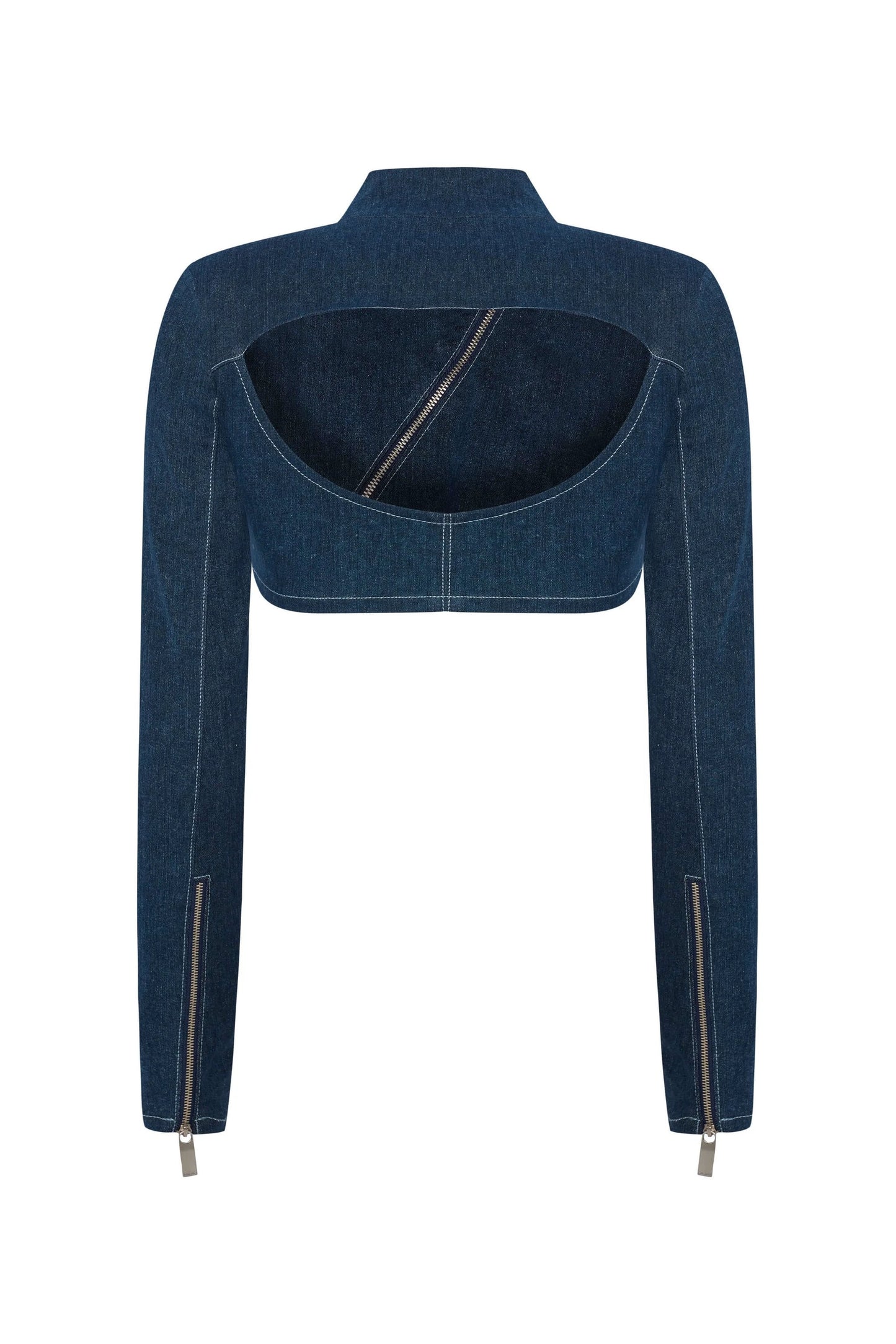 JENDUE Spin Denim Jacket - Cropped, Asymmetrical Zip Top by Jendue
