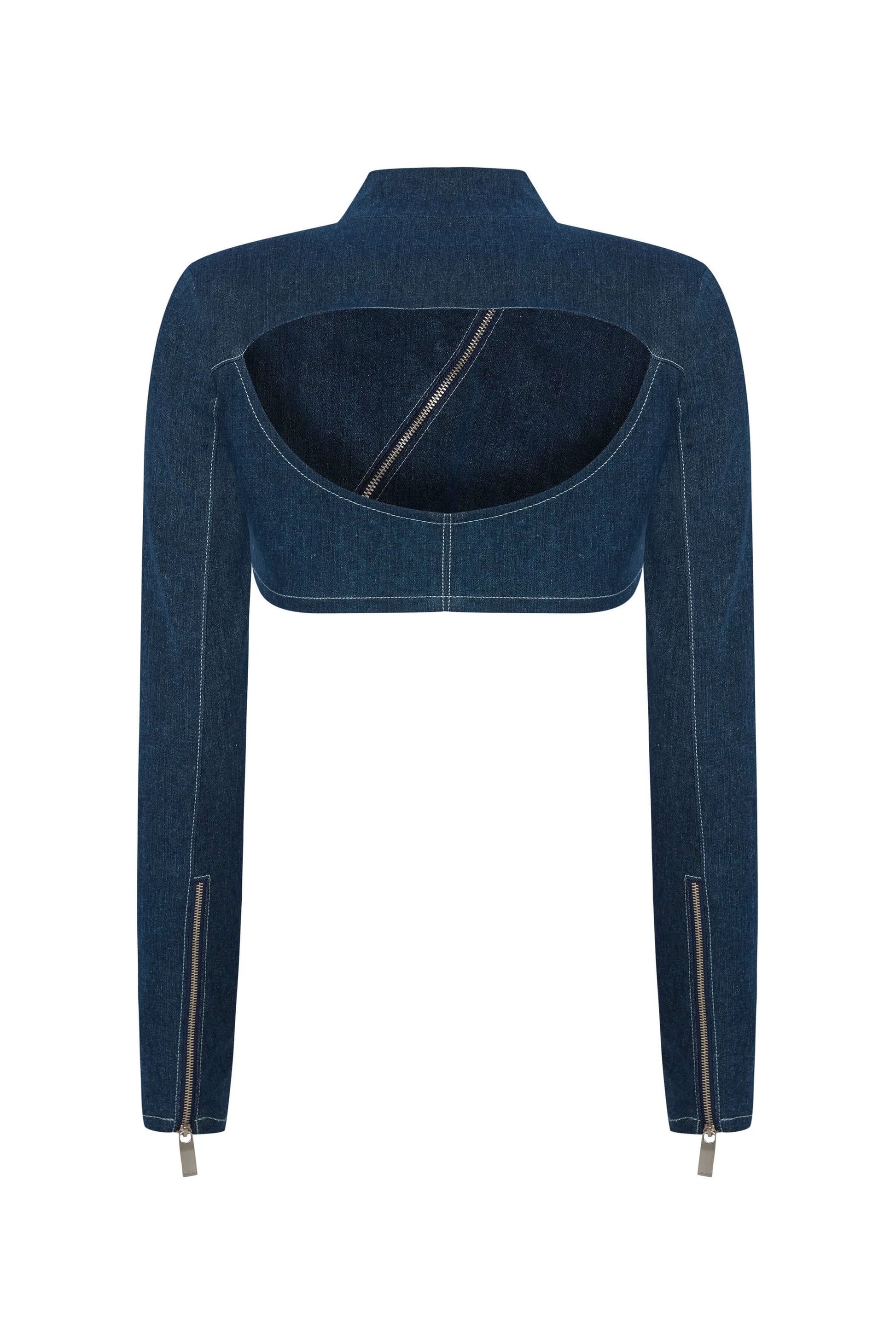 JENDUE Spin Denim Jacket - Cropped, Asymmetrical Zip Top by Jendue