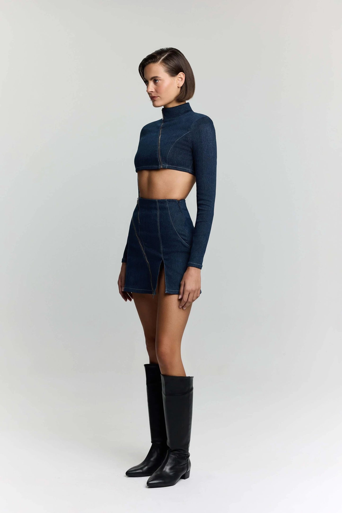 JENDUE Spin Denim Skirt - Stylish A-Line Mini with Zipper by Jendue