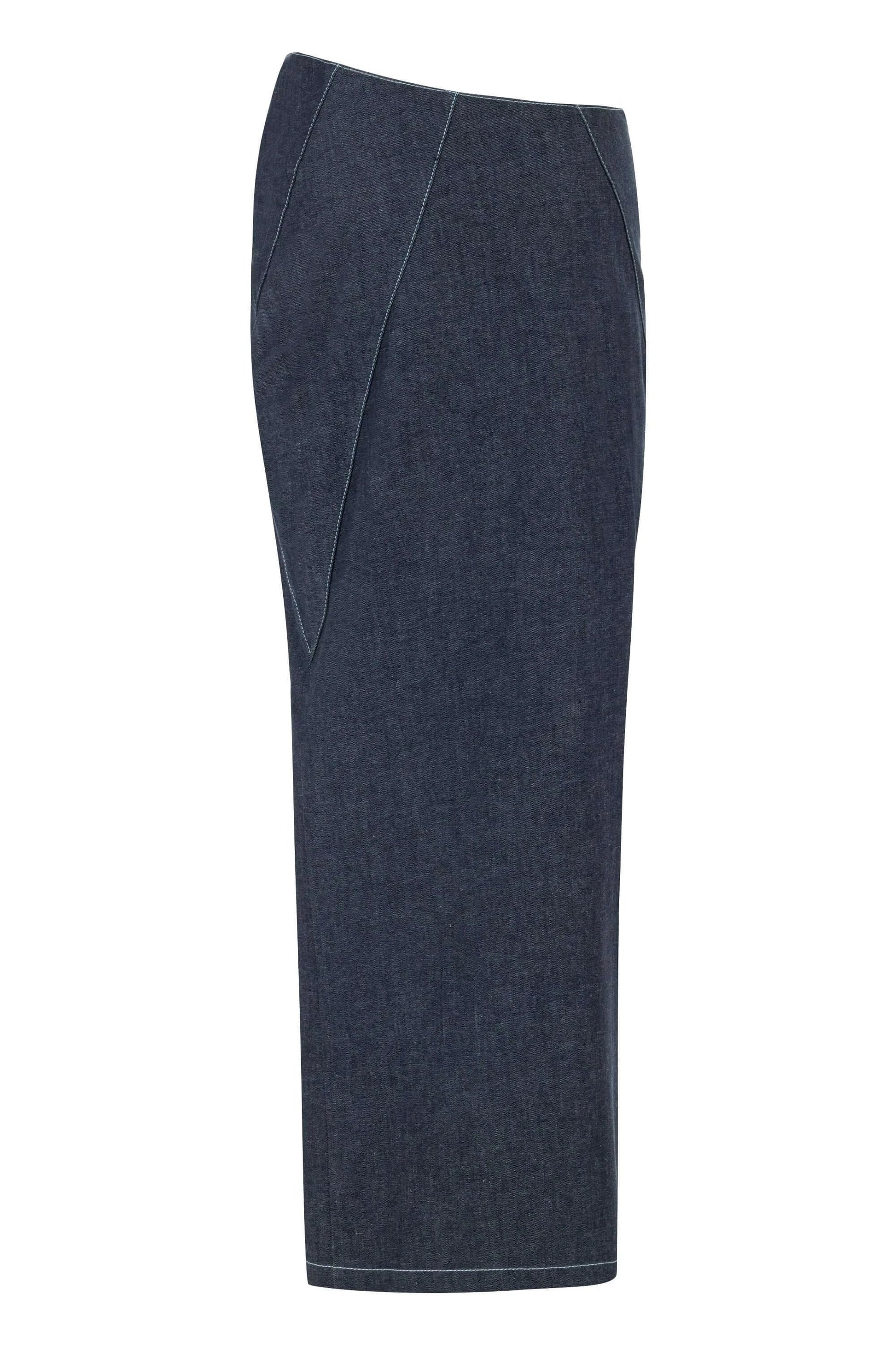 JENDUE Vonk Asymmetric Denim Skirt - Stylish High-Slit Midi by Jendue
