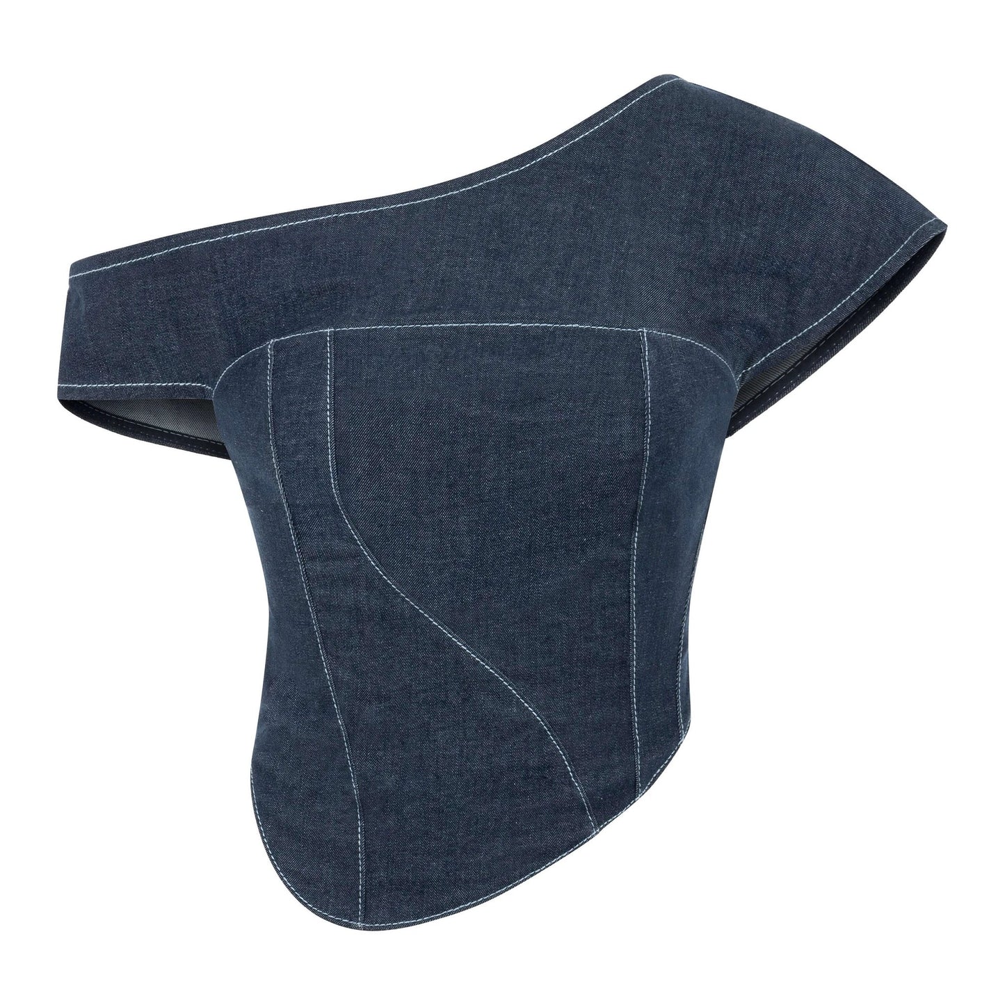 JENDUE Vonk Asymmetric Denim Top | Off-Shoulder Corset by Jendue