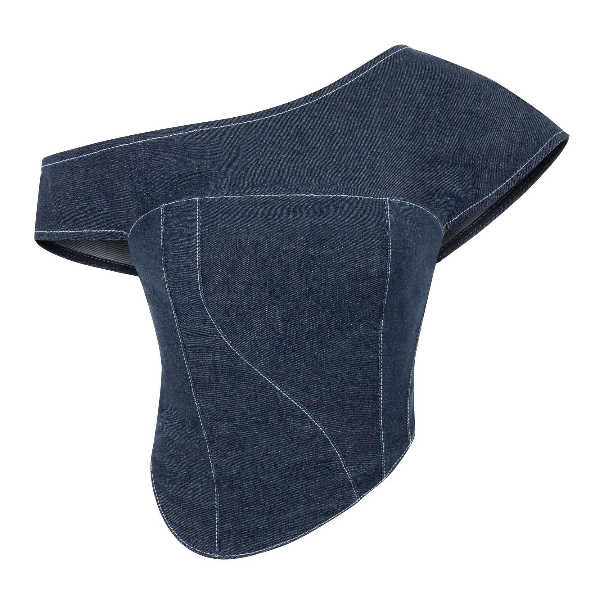 JENDUE Vonk Asymmetric Denim Top | Off-Shoulder Corset by Jendue