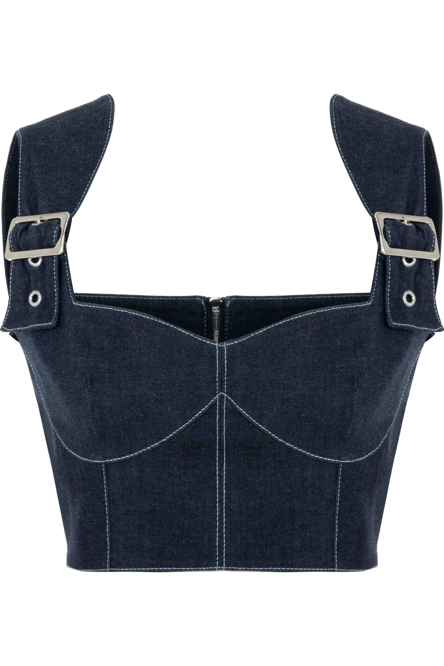 JENDUE Vonk Belted Denim Top | Stylish Jean Crop Top by Jendue