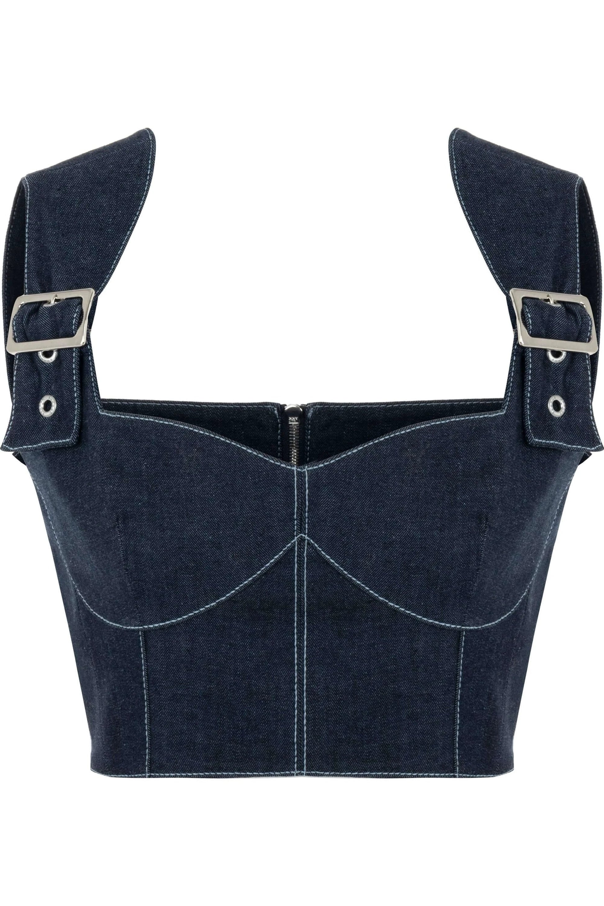 JENDUE Vonk Belted Denim Top | Stylish Jean Crop Top by Jendue