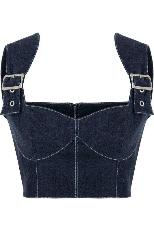 JENDUE Vonk Belted Denim Top | Stylish Jean Crop Top by Jendue