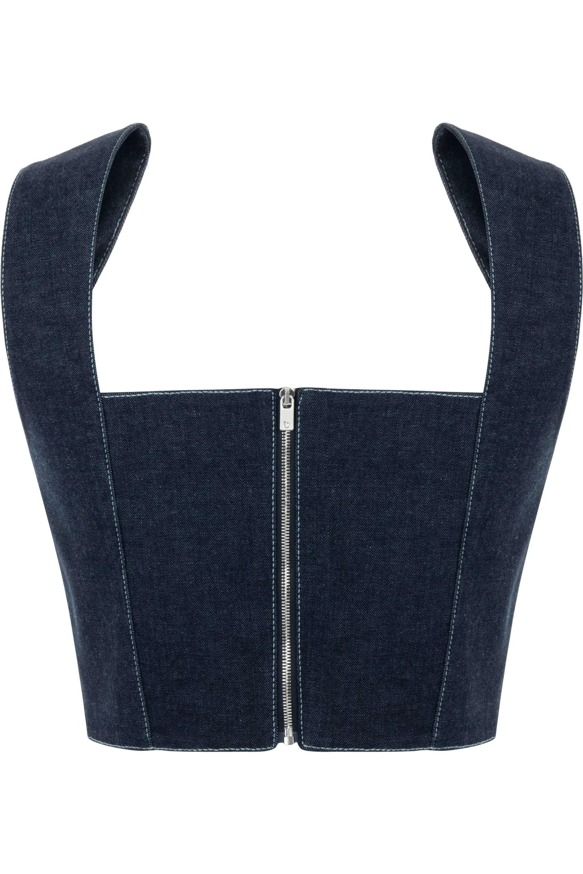 JENDUE Vonk Belted Denim Top | Stylish Jean Crop Top by Jendue