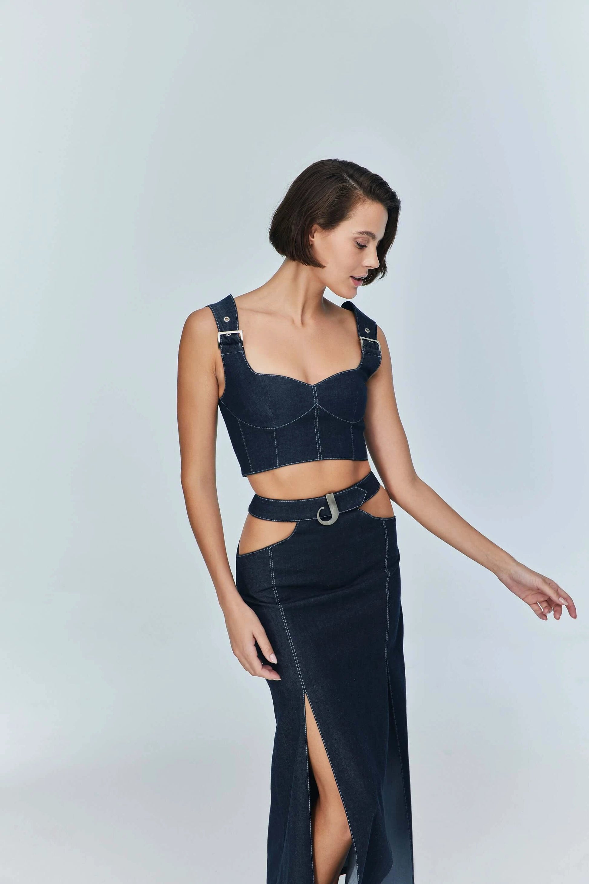 JENDUE Vonk Belted Denim Top | Stylish Jean Crop Top by Jendue