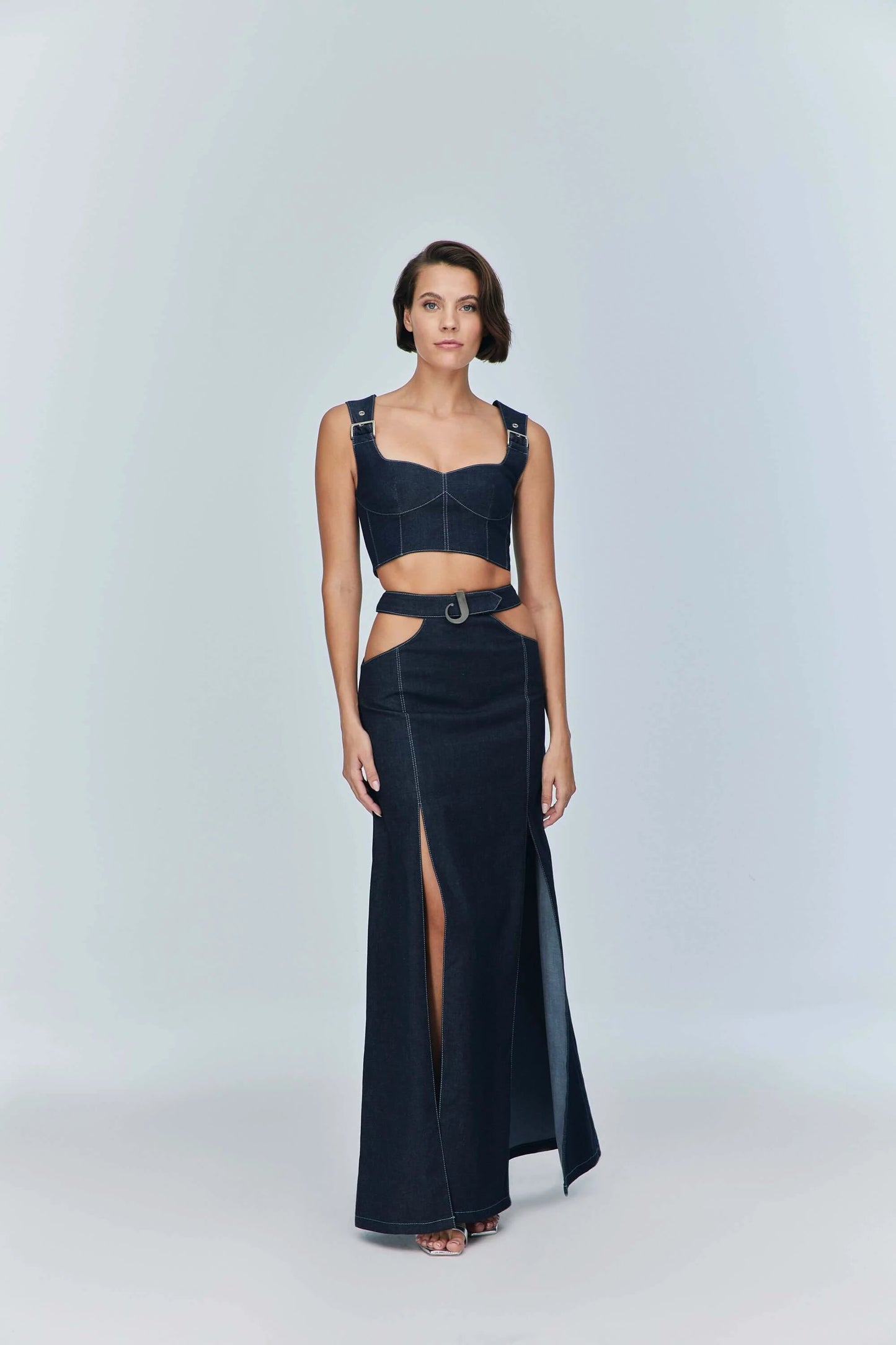 JENDUE Vonk Belted Denim Top | Stylish Jean Crop Top by Jendue