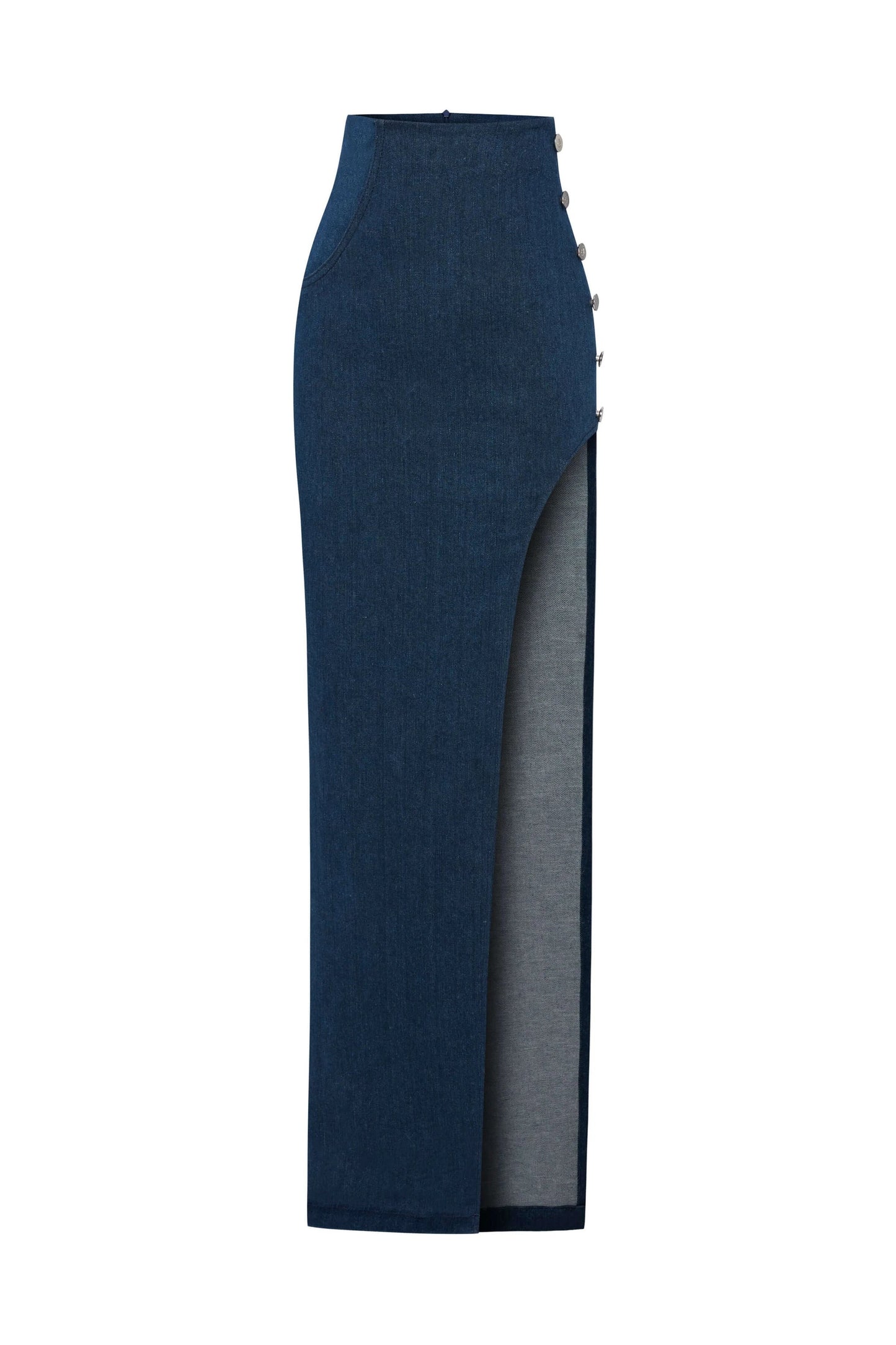 JENDUE Whispers Denim Skirt - High-Waisted Maxi with Slit by Jendue