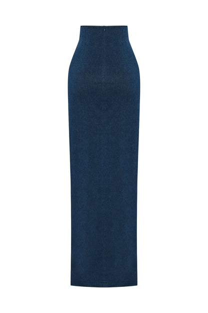 JENDUE Whispers Denim Skirt - High-Waisted Maxi with Slit by Jendue
