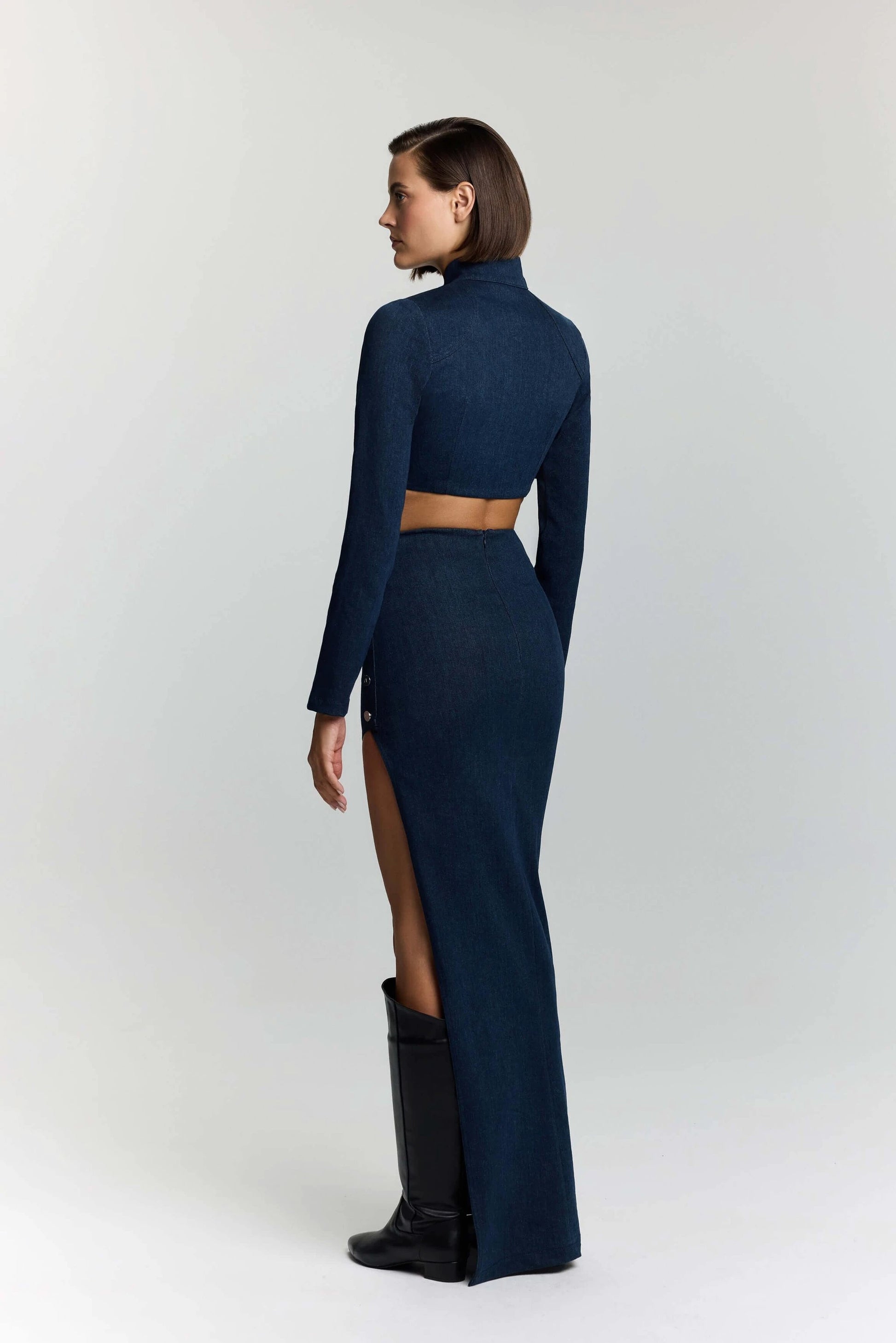 JENDUE Whispers Denim Skirt - High-Waisted Maxi with Slit by Jendue