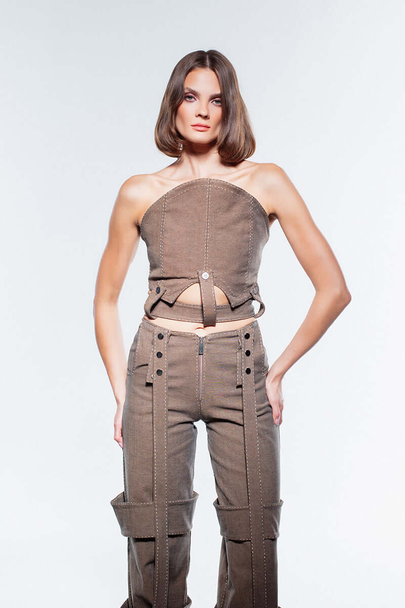 JENDUE Wild Flower Denim Corset Top