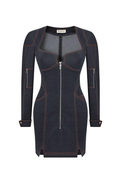 JENDUE Zeitgeist Denim Dress - Long Sleeve Jean Mini Dress by Jendue