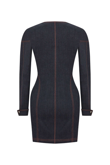 JENDUE Zeitgeist Denim Dress - Long Sleeve Jean Mini Dress by Jendue