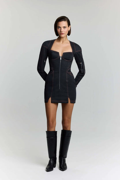 JENDUE Zeitgeist Denim Dress - Long Sleeve Jean Mini Dress by Jendue