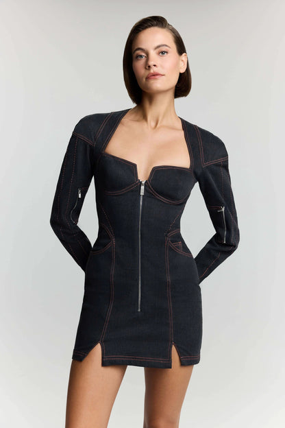JENDUE Zeitgeist Denim Dress - Long Sleeve Jean Mini Dress by Jendue