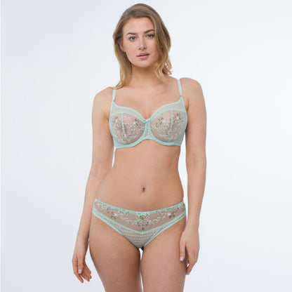 Samanta Juno Mint Sheer Mesh Tulle Embroidered Tanga Panty