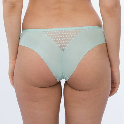 Samanta Juno Mint Sheer Mesh Tulle Embroidered Tanga Panty
