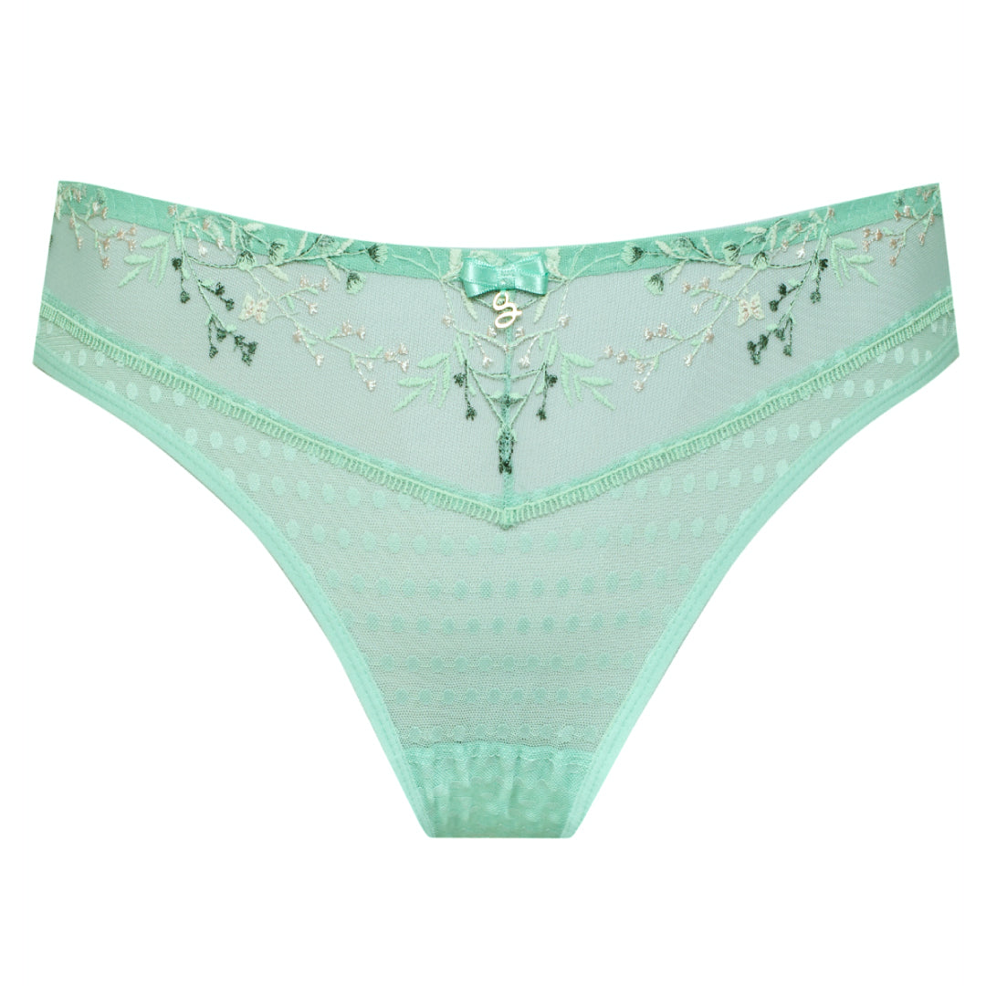 Samanta Juno Mint Sheer Mesh Tulle Embroidered Tanga Panty