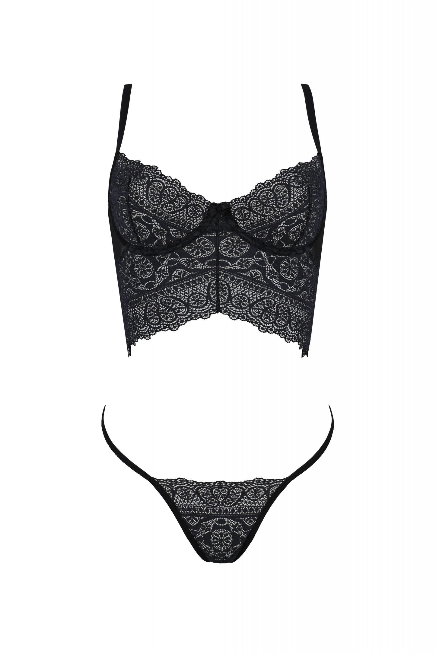 Longline Lace Bustier String Panty Set Passion Kerria by Passion Lingerie